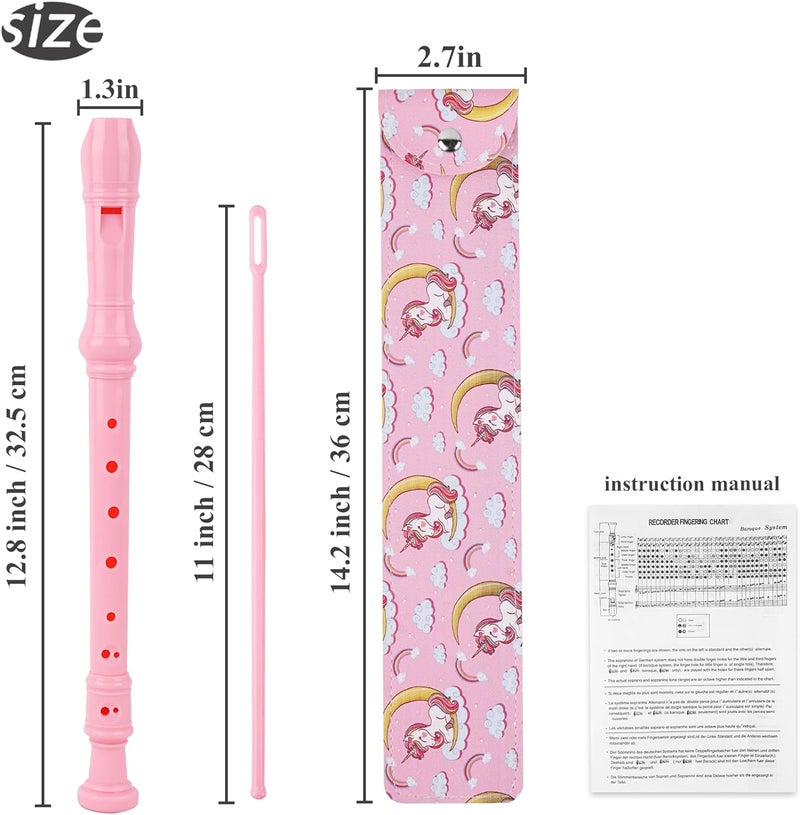 Haecsfl Recorder Instrument for Beginner Adults,8-Hole Soprano Descant Recorder Music Flute with with Cleaning Rod & Leather Case For Home Entertainment(2-Pink Unicorn) - Image 3